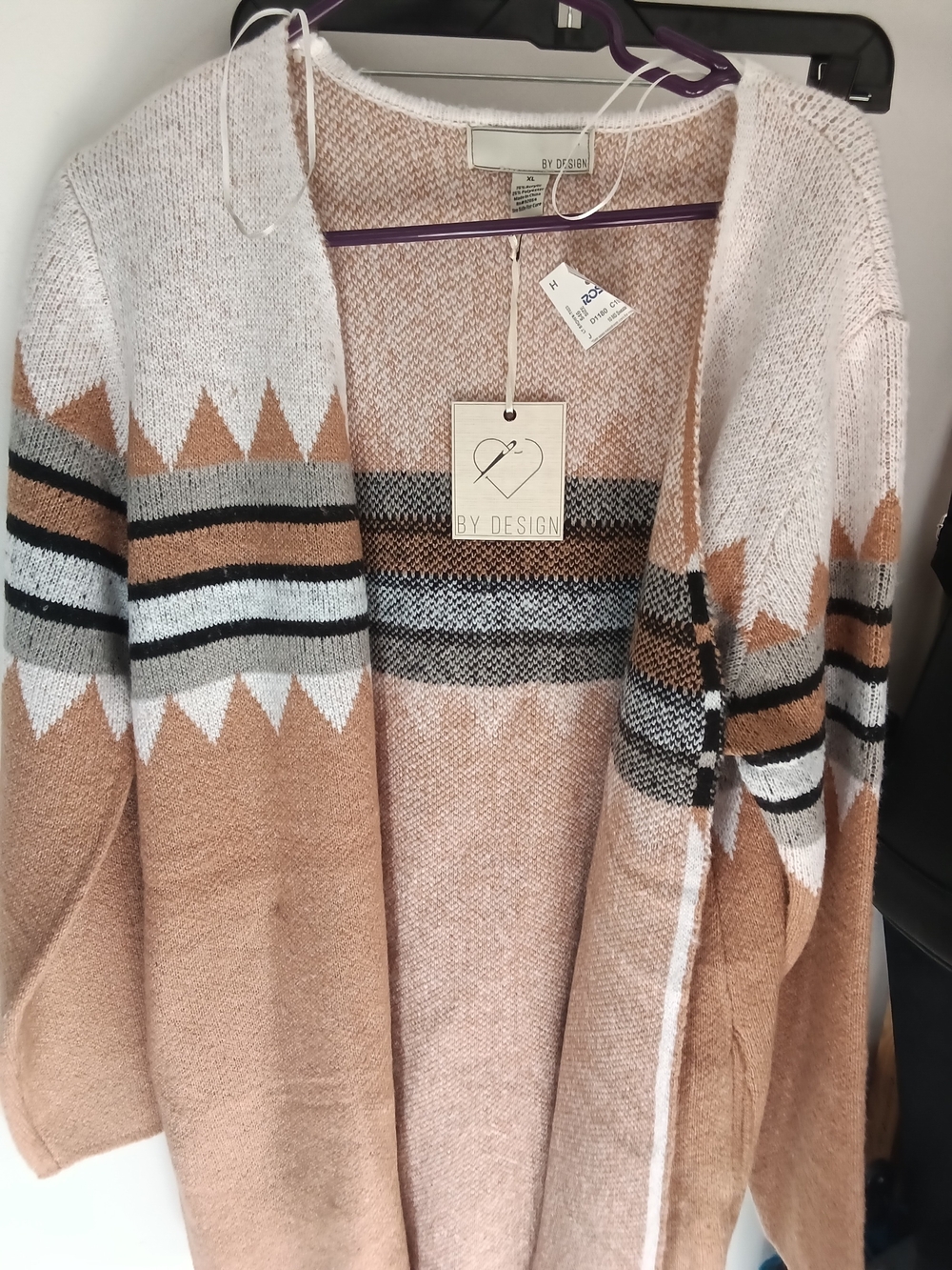Women’s Cream & Tan Patterned Open Cardigan Sweater